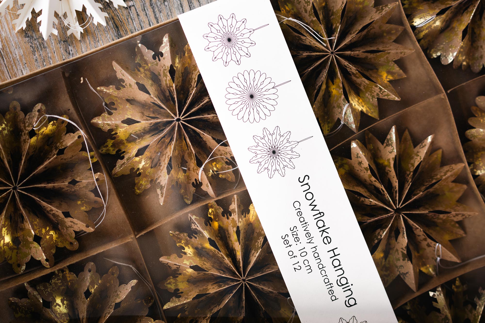 Weihnachtssterne aus Papier, 12 Stück, braun, gold, Ø 10 cm günstig bestellen