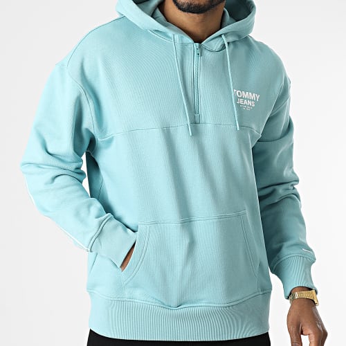 Sweat Capuche Col Zippé Tommy Tape 2934 Turquoise