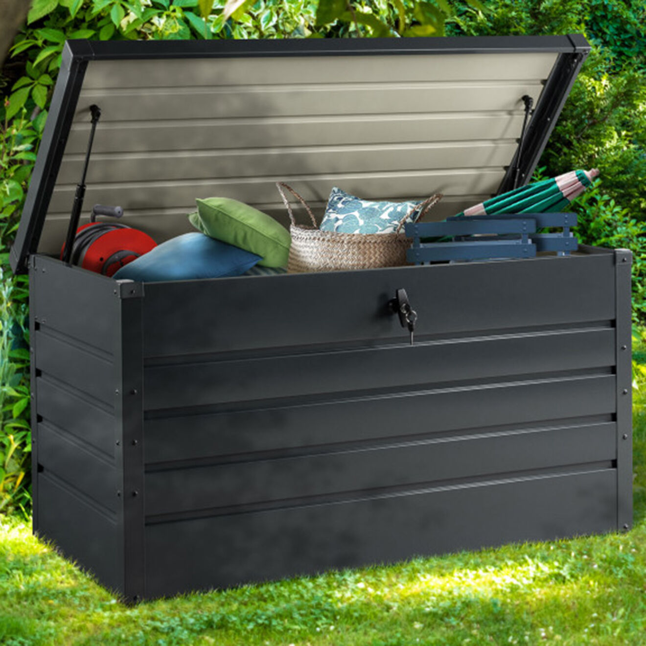 Pratik Garden Coffre de jardin metal 350L gris - 120x61x63 cm