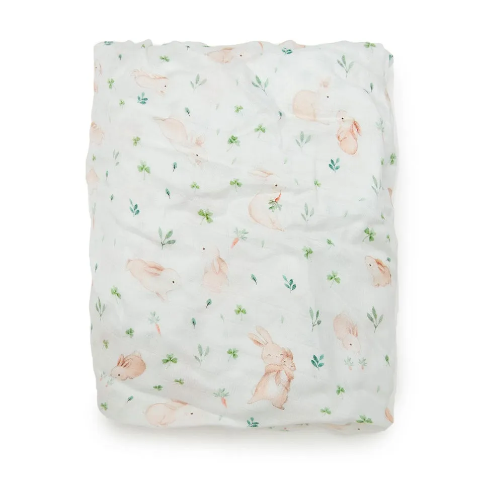 Loulou Lollipop Drap Contour Mousseline Bambou + Couverture - Lapins