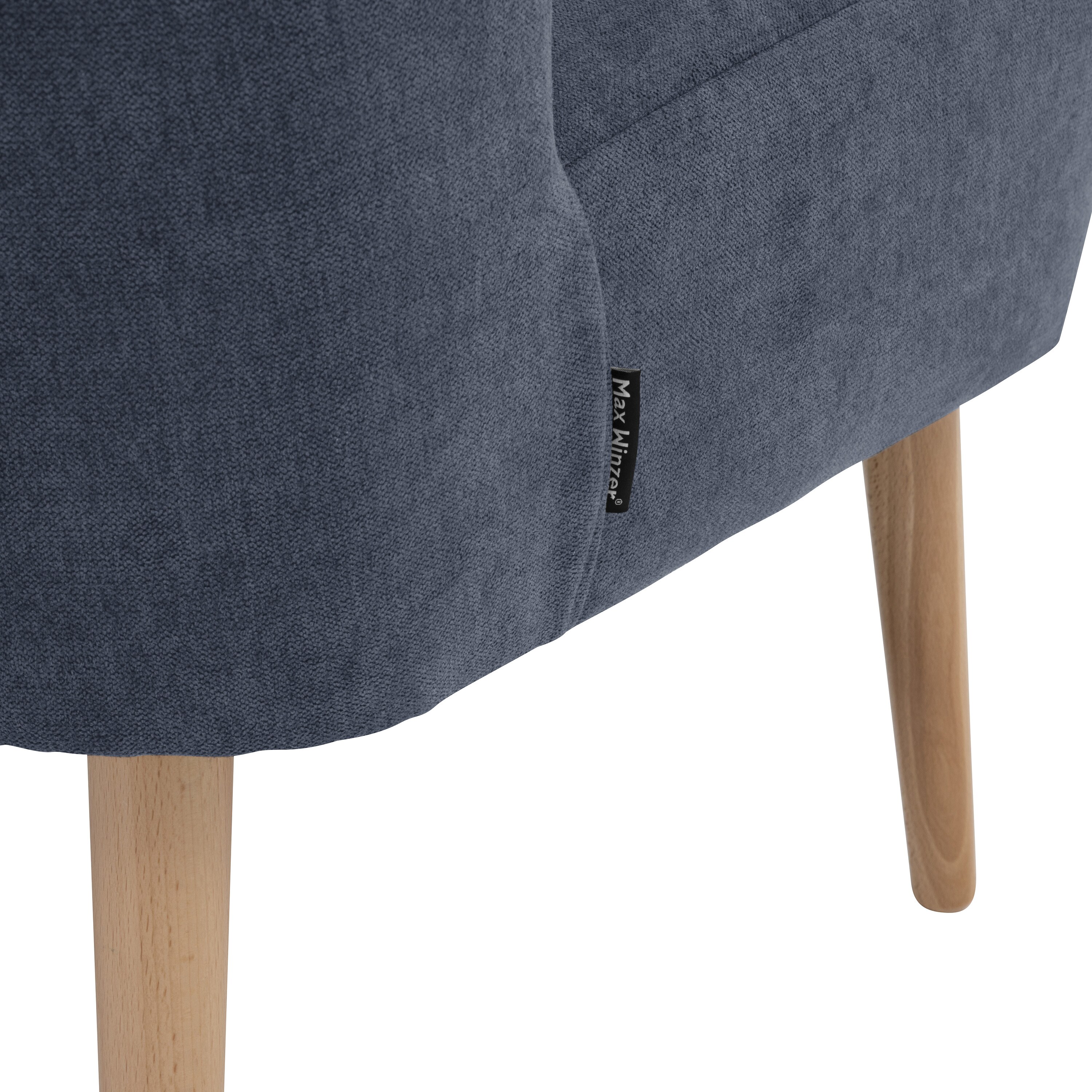lovingHome® Sessel Fiola Velours blau Polstersessel Stuhl Relaxsessel Füße Buche natur mittlere Sitzhärte
