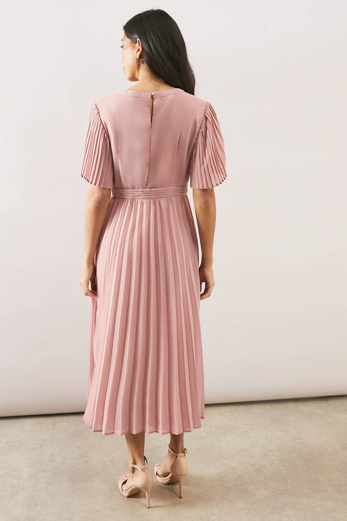 Wallis Robe Mi-Longue en Mousseline à Manches Plissées