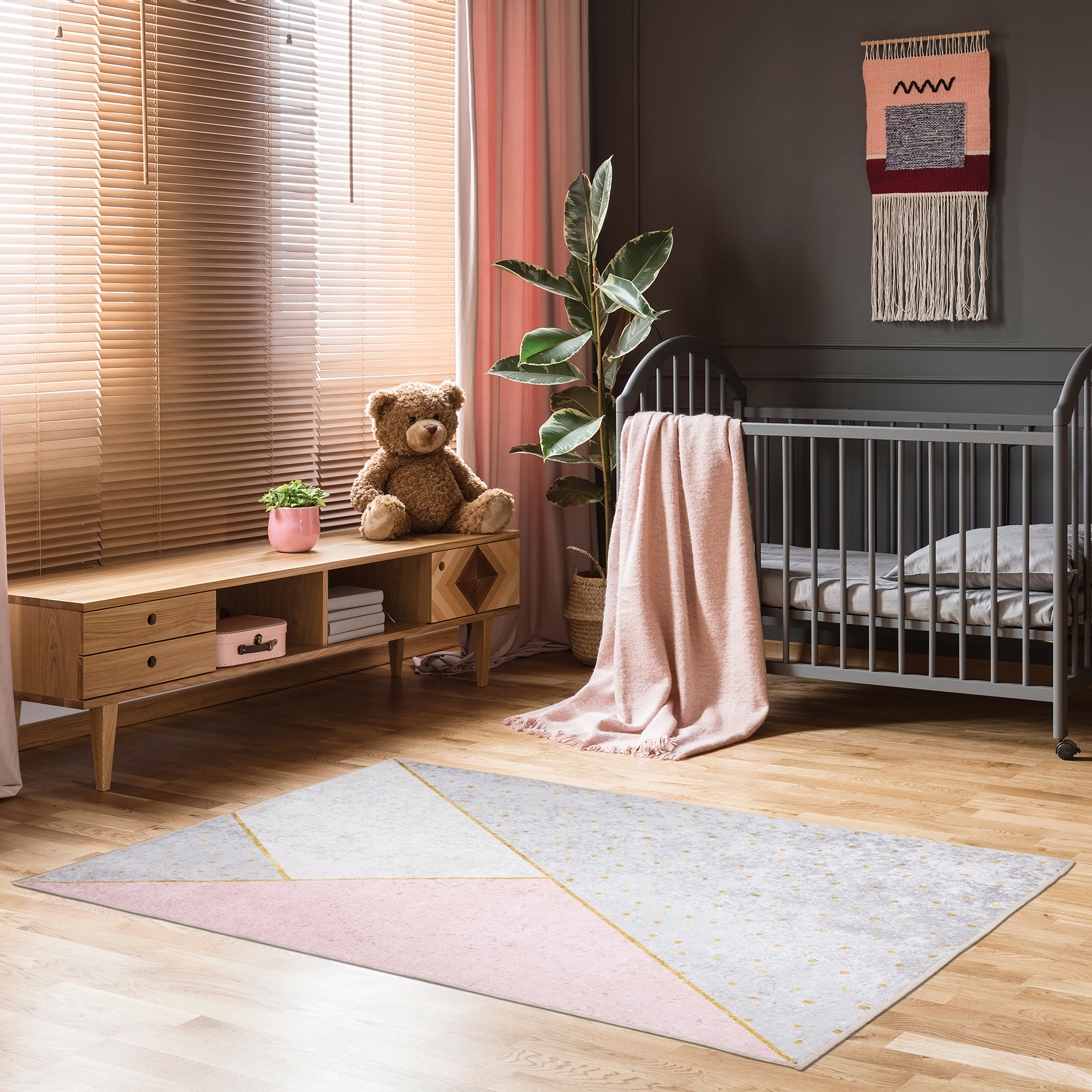 Kinderteppich - pink-grau-gold - Grafik - 120x170 cm
