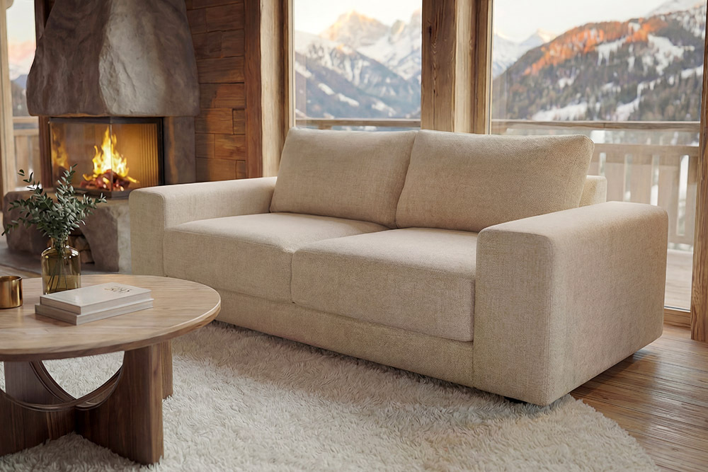 Großes Sofa LOFT 210cm champagner beige Chenille 3-Sitzer Couch Taschenfederkern