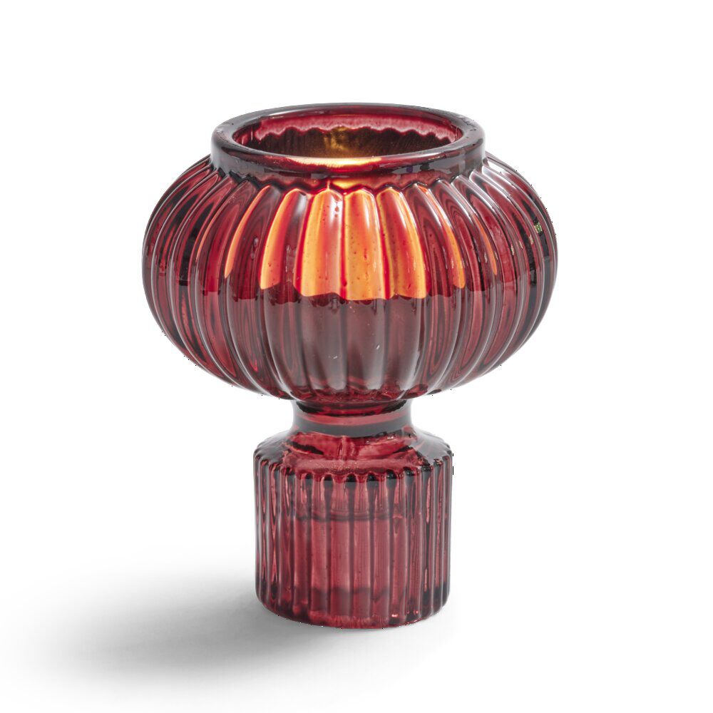 Bougeoir verre rose foncé Ø7,5xH9cm