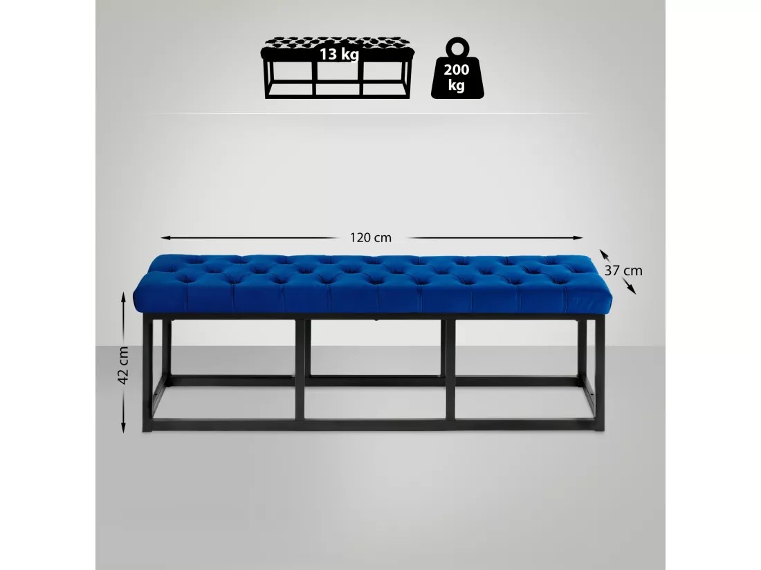 Banquette - Velours & Métal noir mat - Bleu - Polson