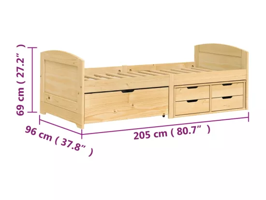 Lit de jour avec 5 tiroirs IRUN 90x200 cm bois de pin massif