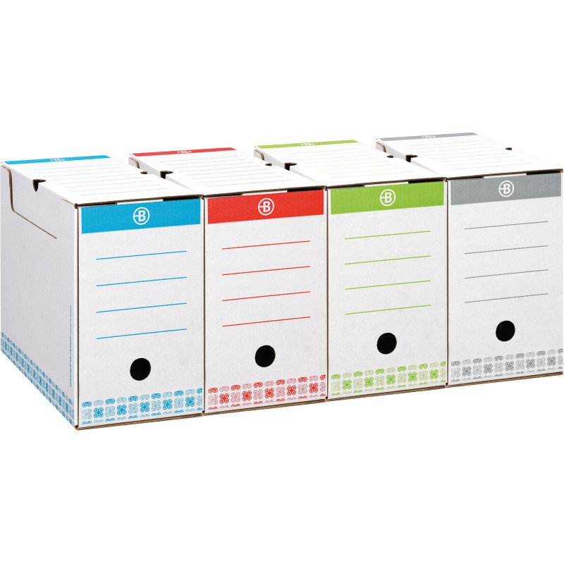 Boîte archives Carton Bruneau - Dos 15 cm - Haute résistance - Couleurs assorties