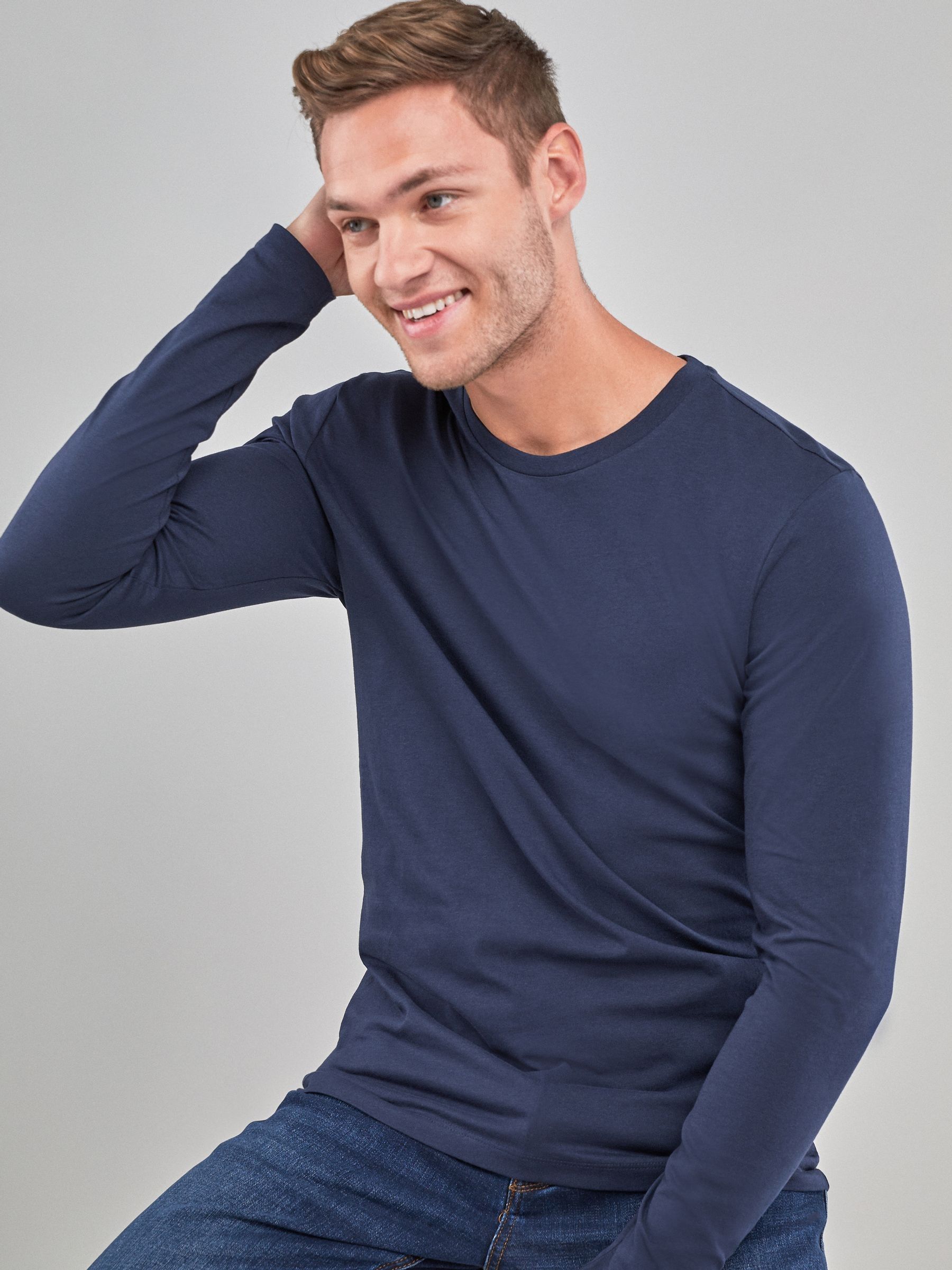 Donkerblauw - Normale Pasvorm - T-shirt met lange mouwen en ronde hals