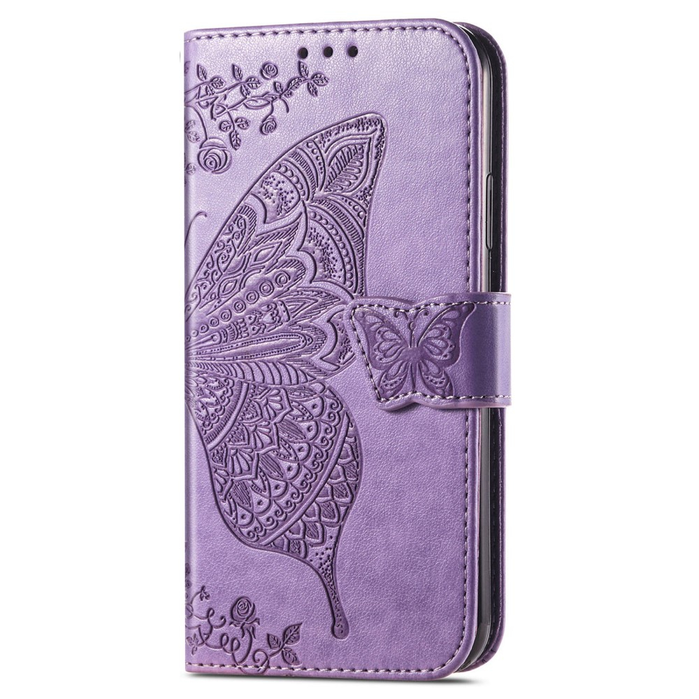 Samsung Galaxy A56 Leder Tasche Flip Cover Schmetterlinge Imprint - Lila