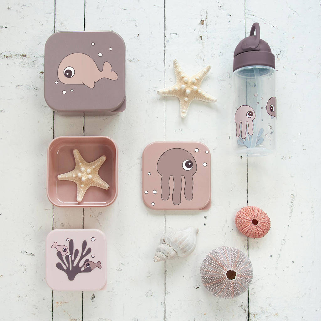 broodtrommel / snack box set (3 stuks) Sea friends Powder