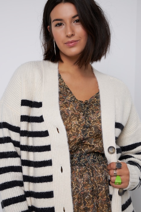 Strickjacke, oversized, Patentstrick, Bretonstreifen