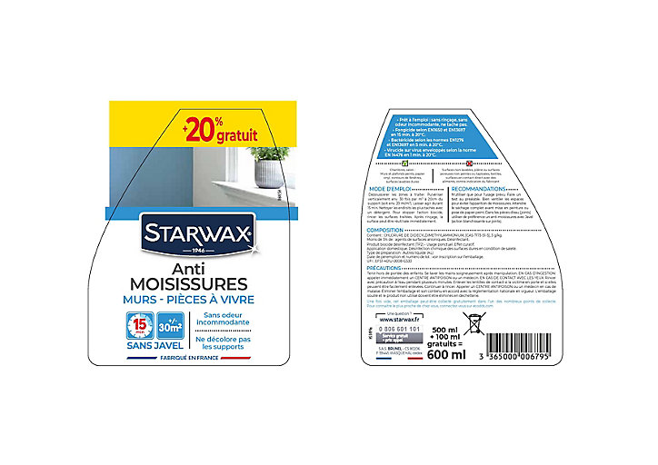 Anti-moisissures murs et pièces à vivre Starwax 500ml +20% gratuit