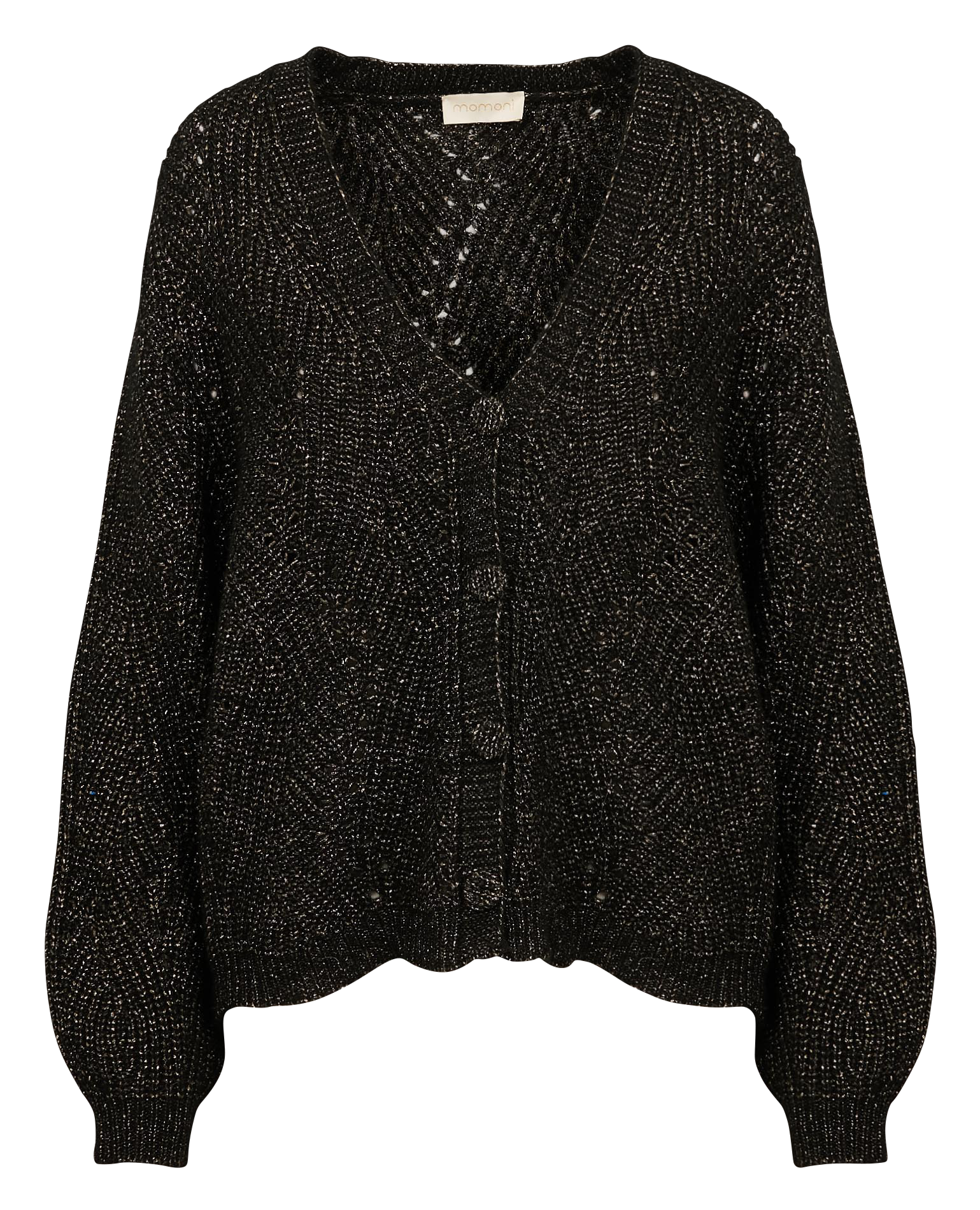SAIKI - Gilet ample col V métallisé en laine vierge mélangée | Noir