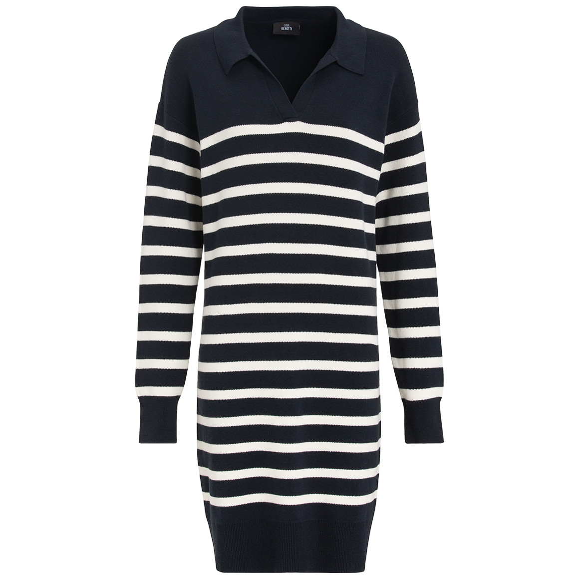 Damen Strickkleid mit offenem Polokragen dunkelblau