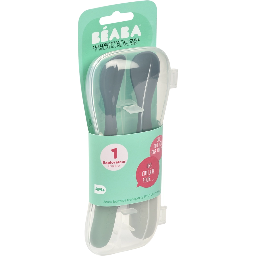 BEABA® Babylöffel 2er Set aus Silikon 1. Alterstufe mineralsalbeigrün