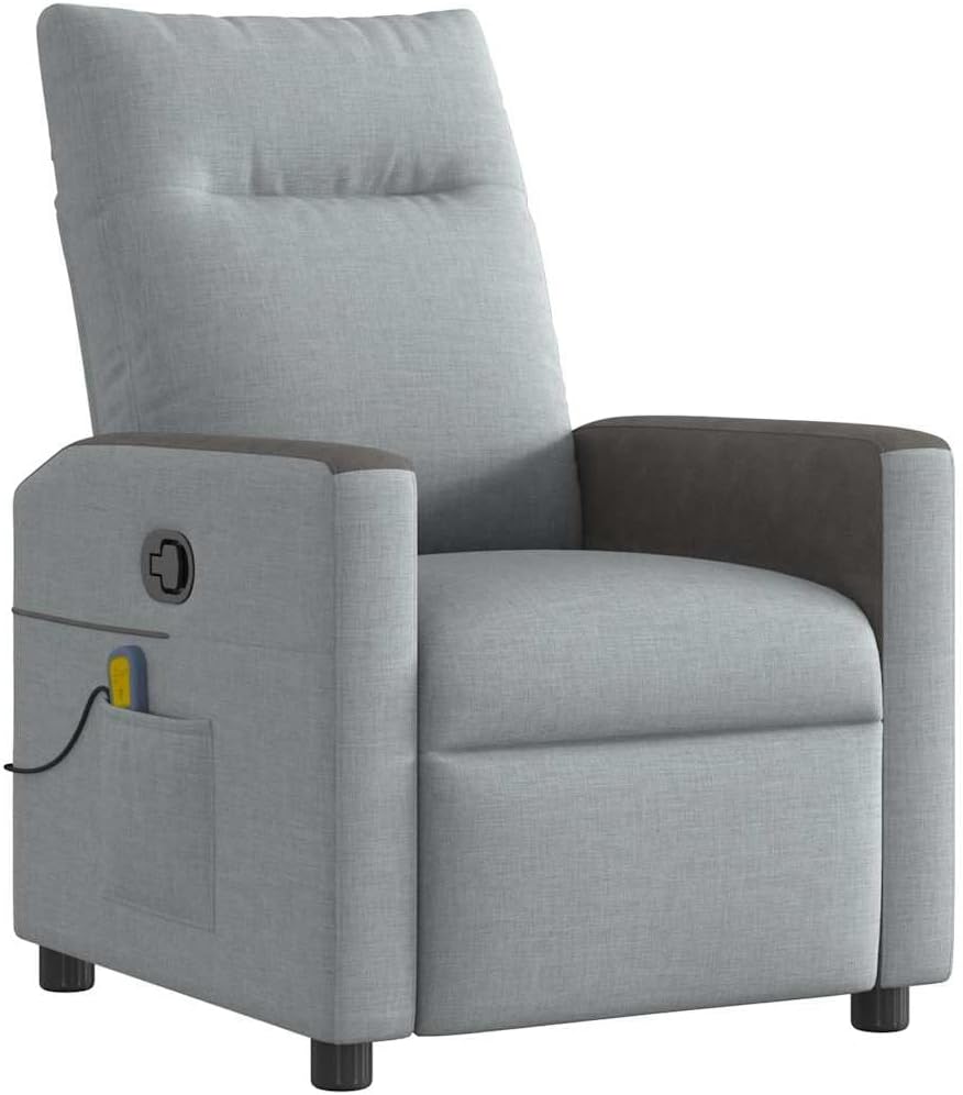 vidaXL Massagesessel Hellgrau Stoff, Massage TV-Sessel, Sessel mit Massagefunktion, Fernsehsessel, Massage Fernsehsessel