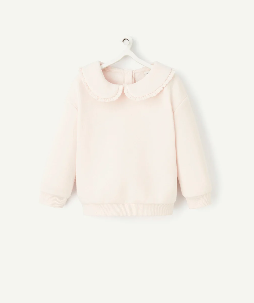 SWEAT BÉBÉ FILLE EN FIBRES RECYCLÉES ROSE POUDRÉ AVEC COL CLAUDINE