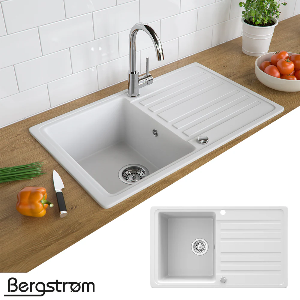 Granit Spüle Küchenspüle Einbauspüle Auflage Spülbecken Küche reversibel Weiß