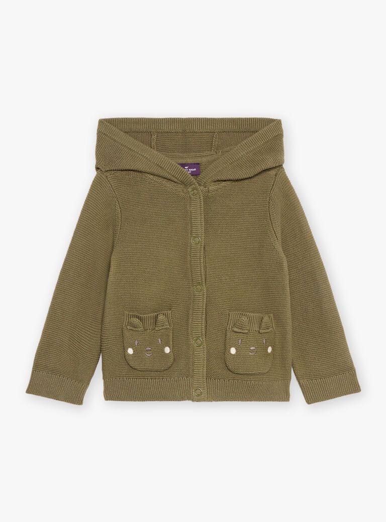 Gilet à capuche kaki en tricot
