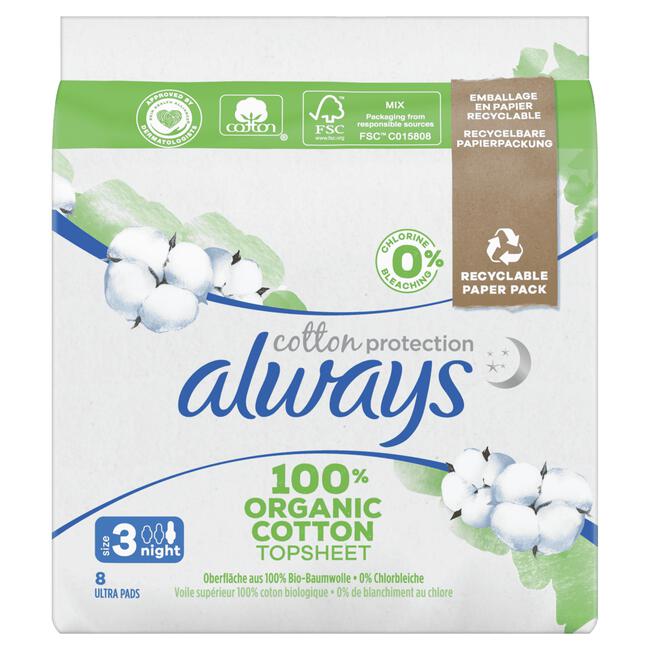 Always Cotton Protection Maandverband Night Met Vleugels 8 Stuks