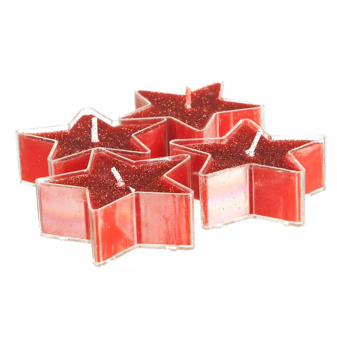 Lot de 4 bougies (D6 cm) Étoiles pailletées Rouge