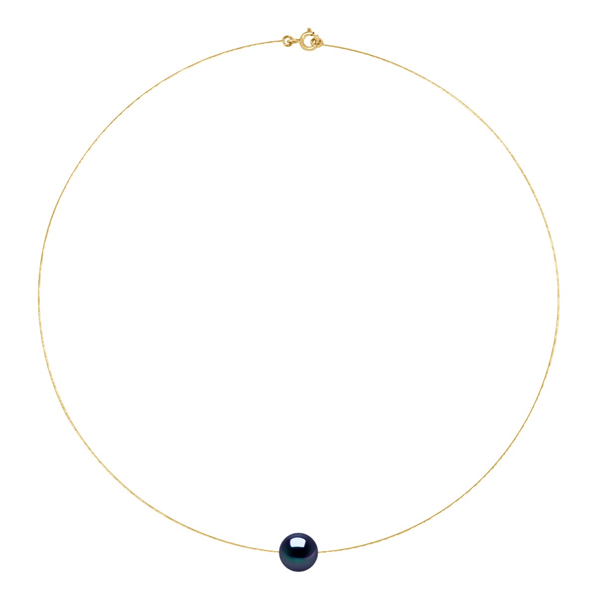 Collier Câble Véritable Perle de Culture d'Eau Douce Ronde et Noire 10-11 mm Or Jaune