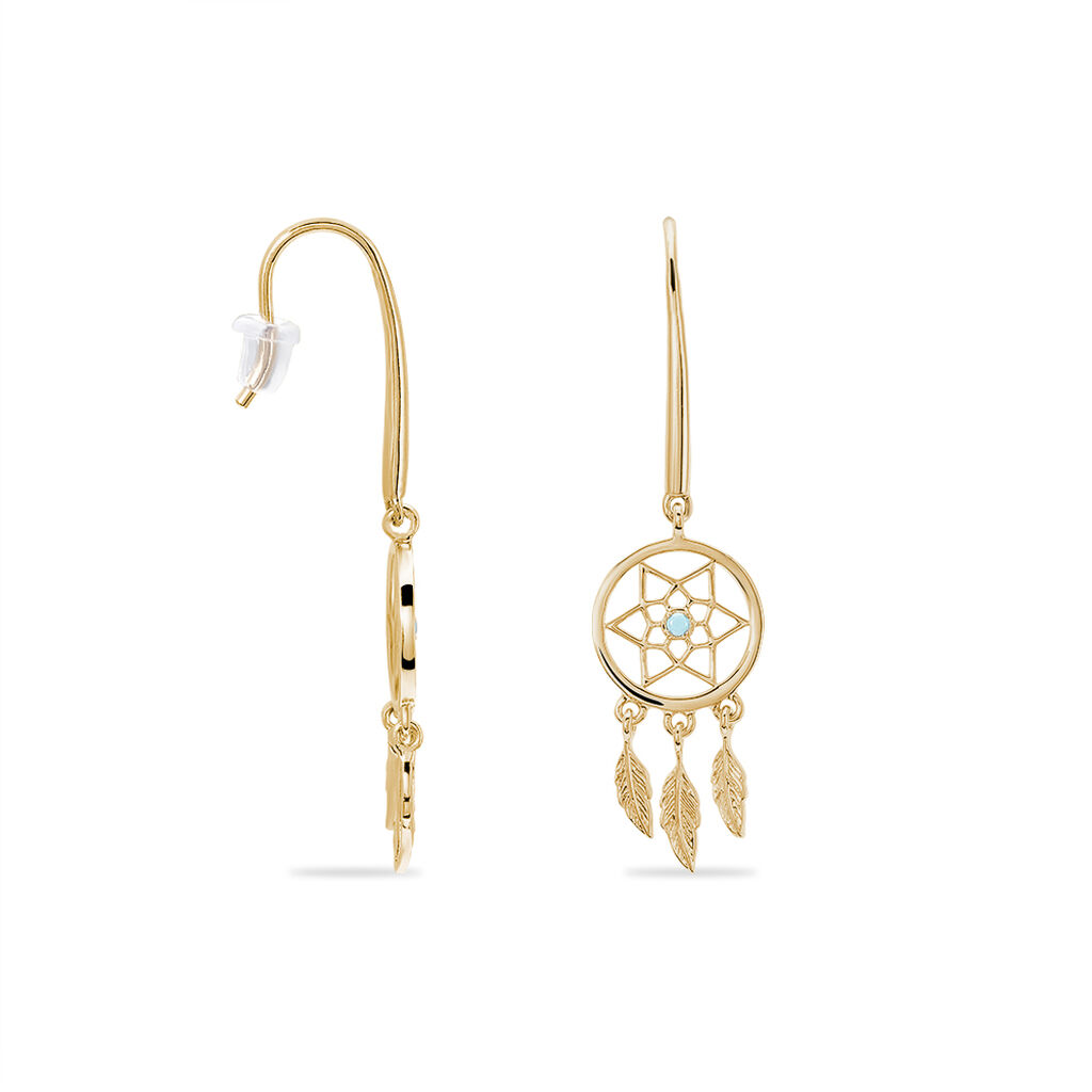 Boucles D'oreilles Pendantes Attrape Reves Plaque Or Pierre