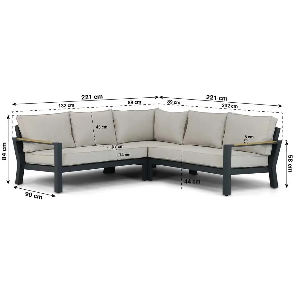 Hoek loungeset 5 personen Aluminium/Polywood (teakfinish) Grijs Lifestyle