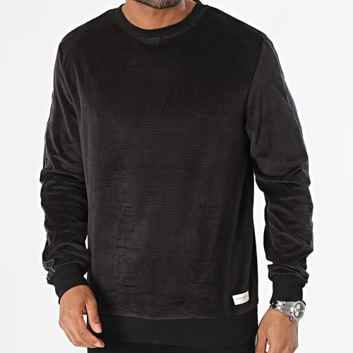 Sweat Crewneck A Bandes Track Top Velour 3010 Noir