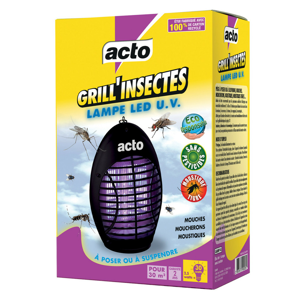 Acto grill'insectes lampe led u.v. 30 m² - votre alliée contre les insectes vola