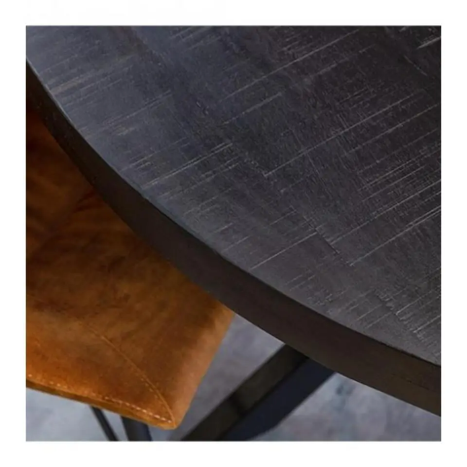 Furndea Eettafel Morada industrieel rond mango hout zwart 120x120x76cm