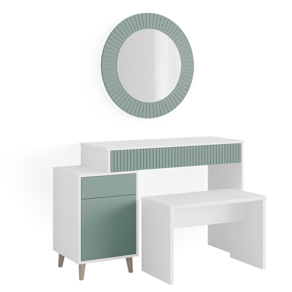 Vicco Schminktisch Frisiertisch Kosmetiktisch Arles Weiß Mintgrün Schminkspiegel Bank 120x77 cm Skandi Schlafzimmerkommode Schminkkommode Schublade Ablage Aufbewahrung Frisierkommode Make-Up-Tisch