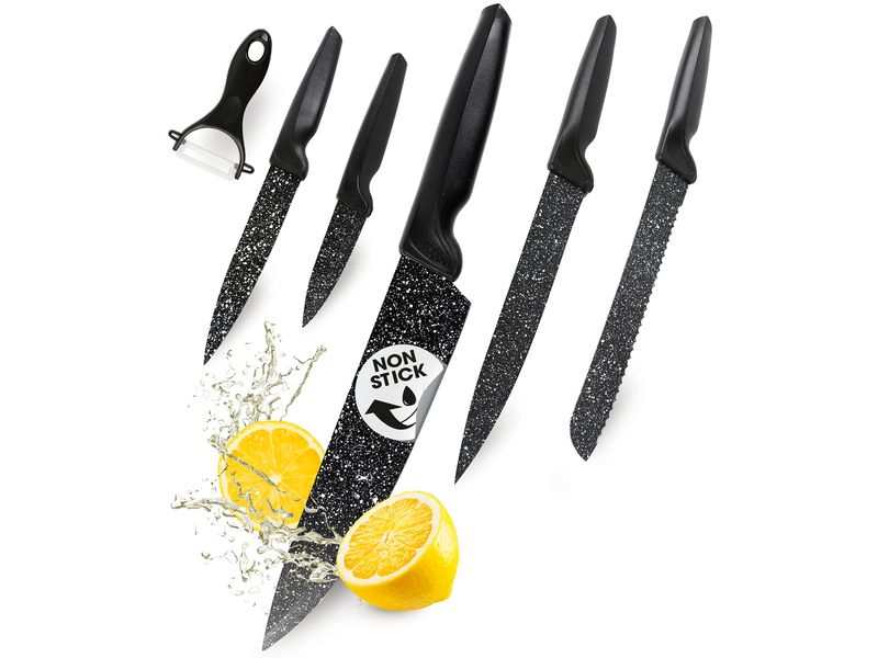 GOURMETmaxx Messerset mit Sparschäler 6-teilig, Schwarz Messerset