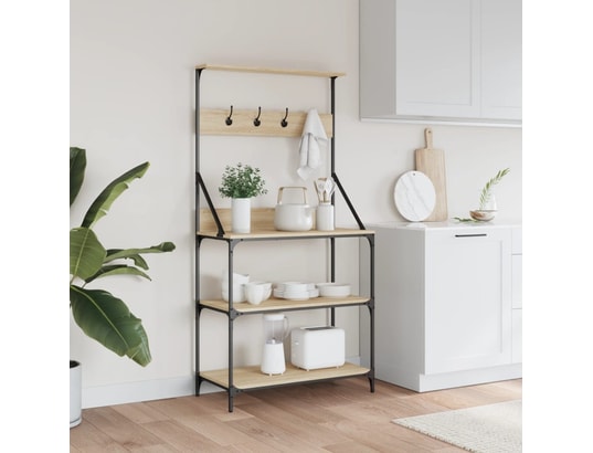 VIDAXL - Set ustensiles de cuisine étagère de boulangerie et crochets 4 niveaux bois d'ingénier...