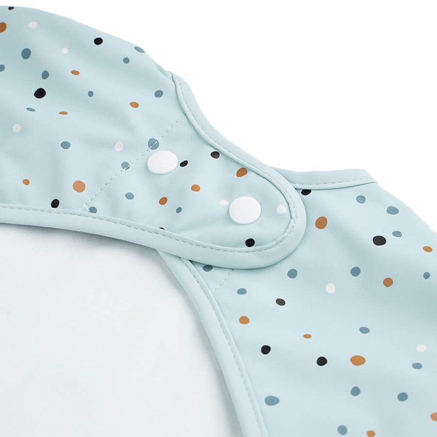 Bavoir tablier à manches longues avec poche - Happy Dots Bleu - Ecru