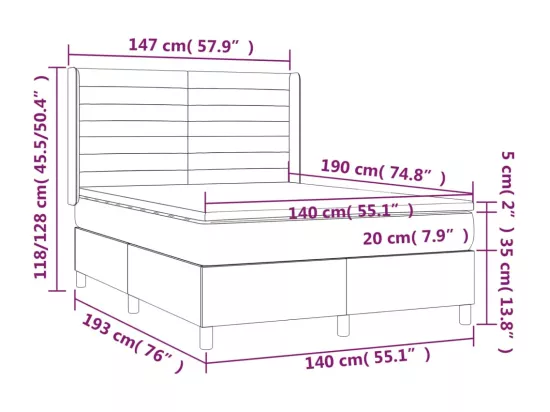 Sommier tapissier avec matelas et LED Taupe 140x190 cm Tissu