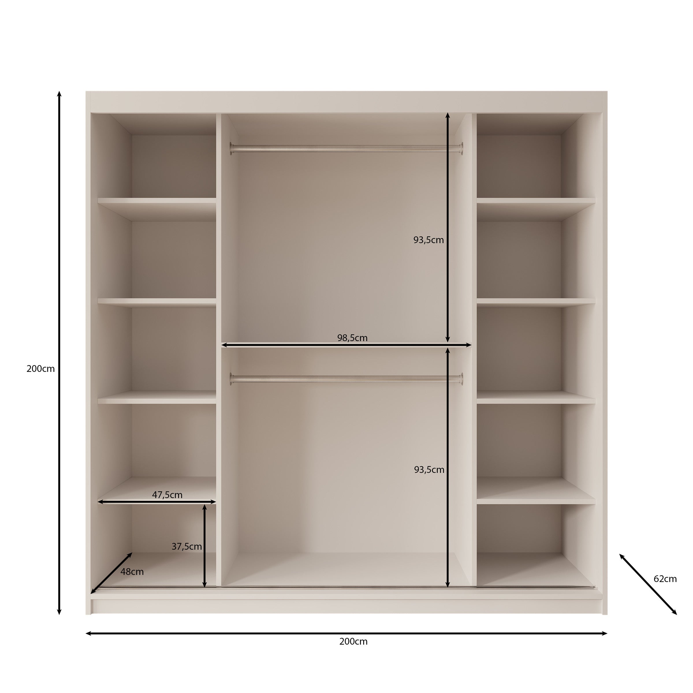 Ulysses - Kledingkast met schuifdeuren - Zwart - 200x62x200 cm