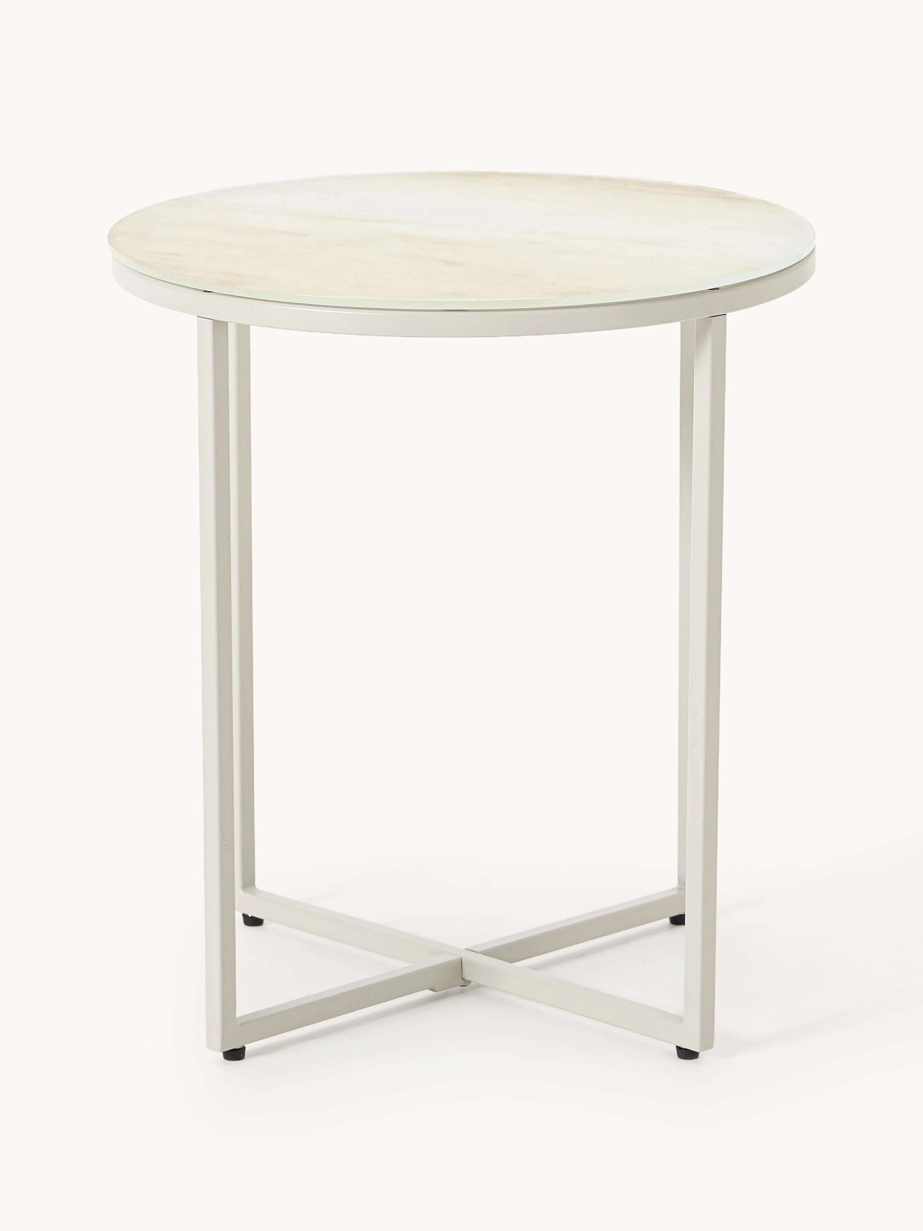 Ronde bijzettafel Antigua met glazen tafelblad in marmerlook
