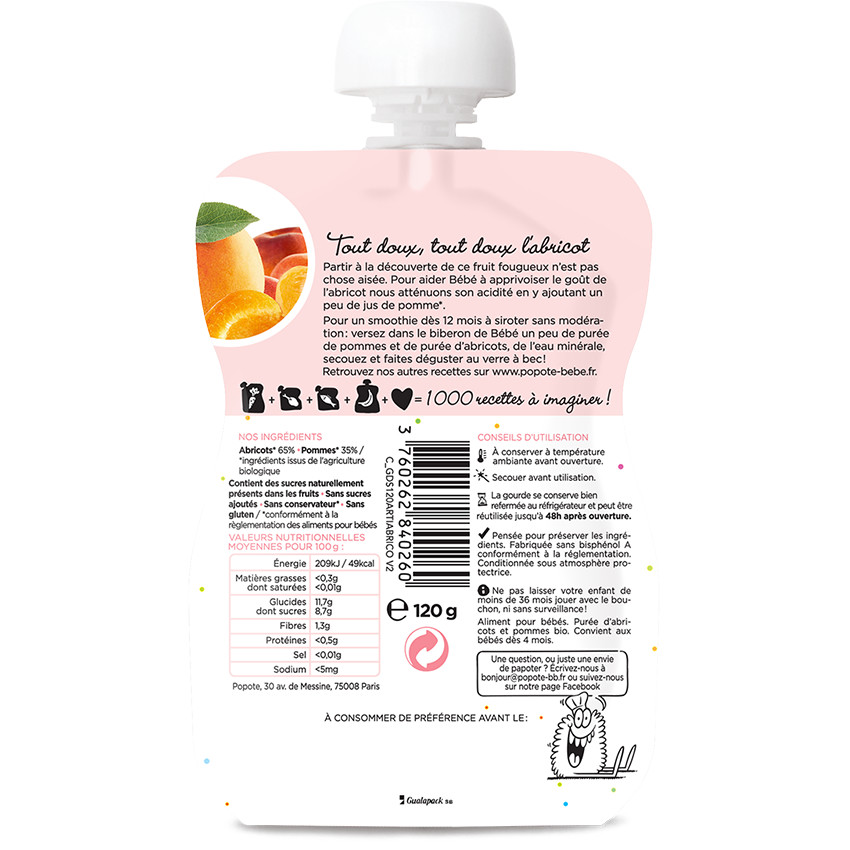 Gourde à l'abricot bio - 120g