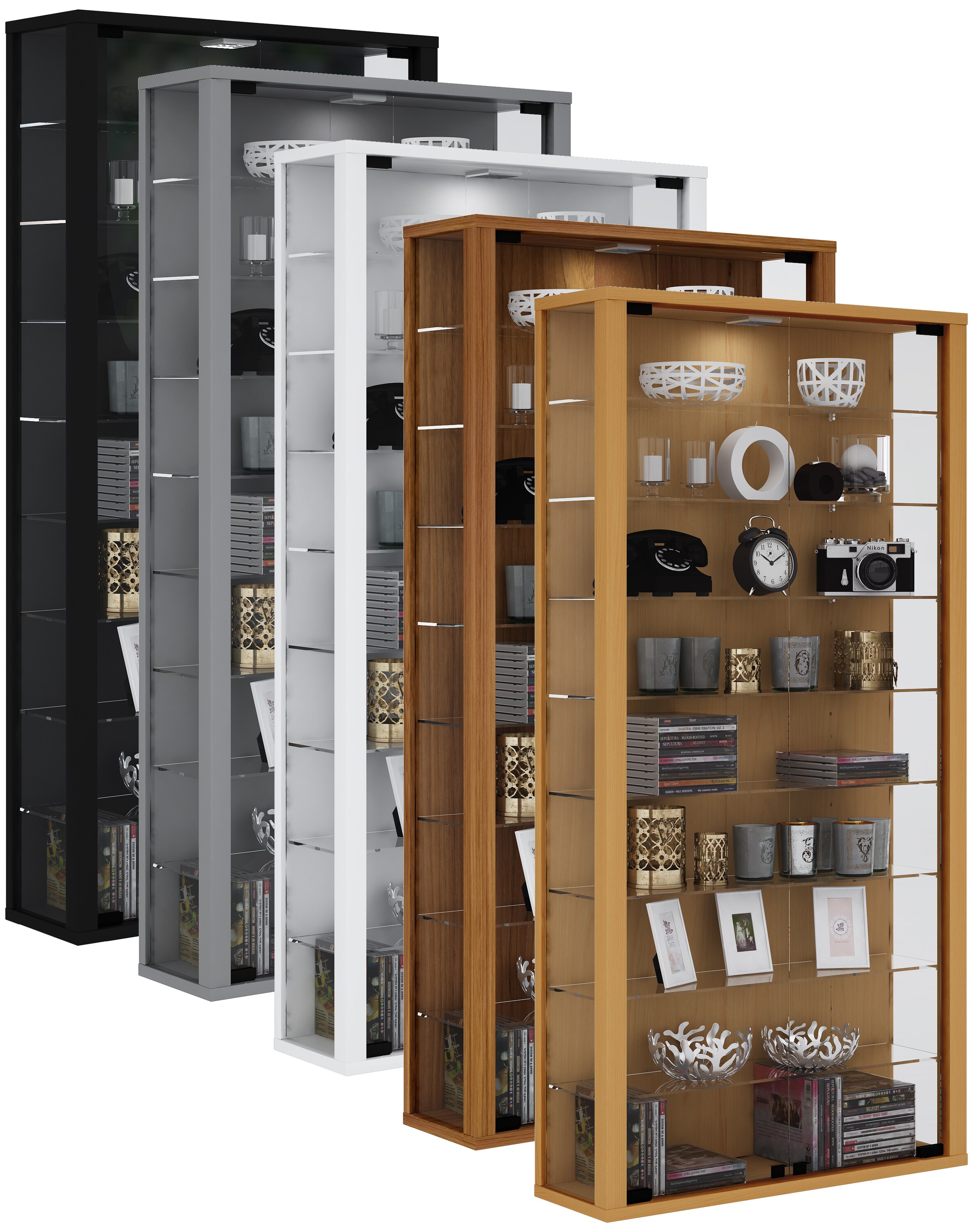 VCM Glasvitrine hängend | Vitrine Glas mit ESG-Sicherheitsglas | Maße: H. 114 x B. 59 x T. 18 cm | Hängevitrine Glas | Modern und platzsparend | Glas Vitrinenschrank - Vitrosa Maxi