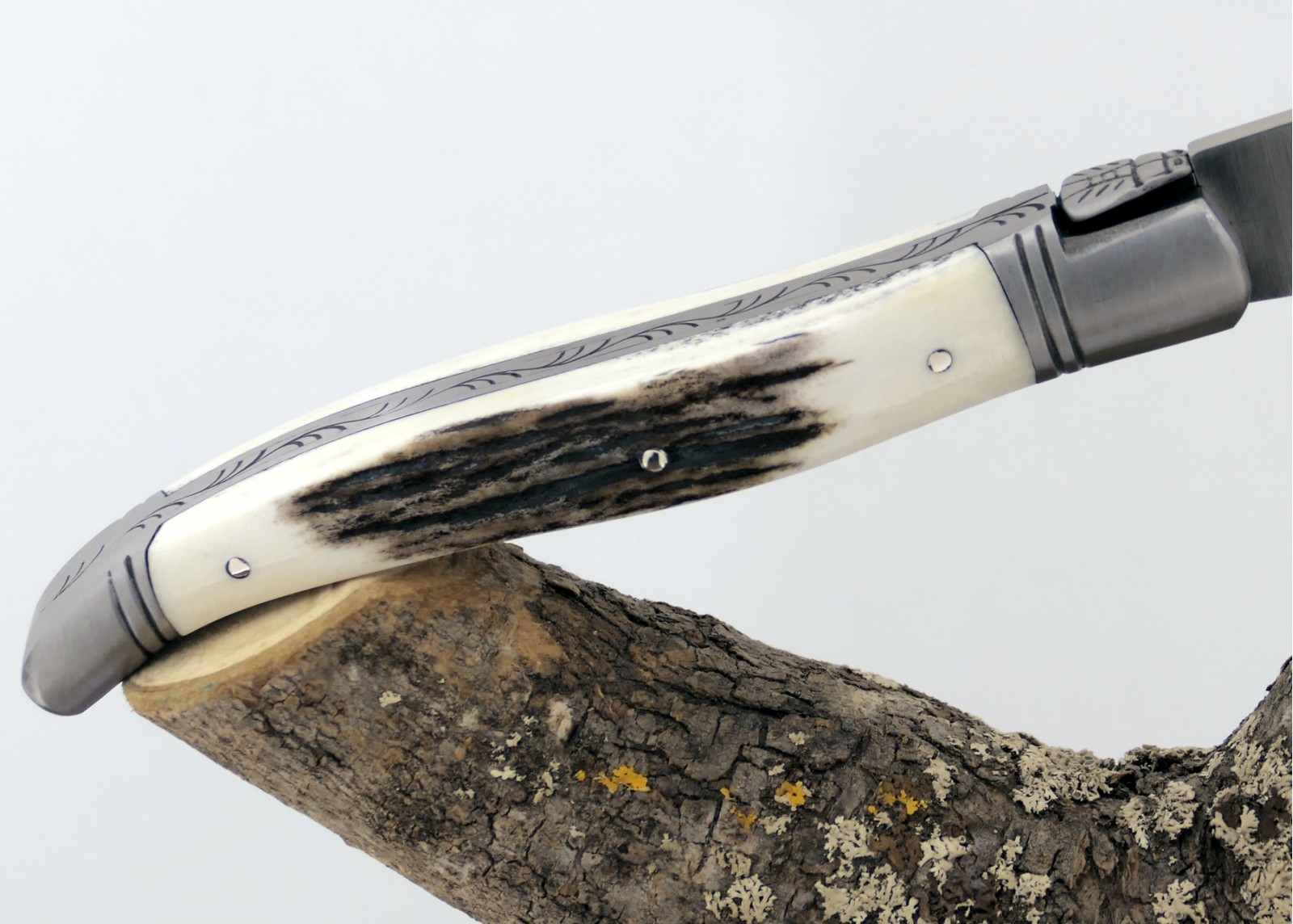 Couteau Laguiole avec un manche en bois de cerf et 2 mitres en acier inoxydable