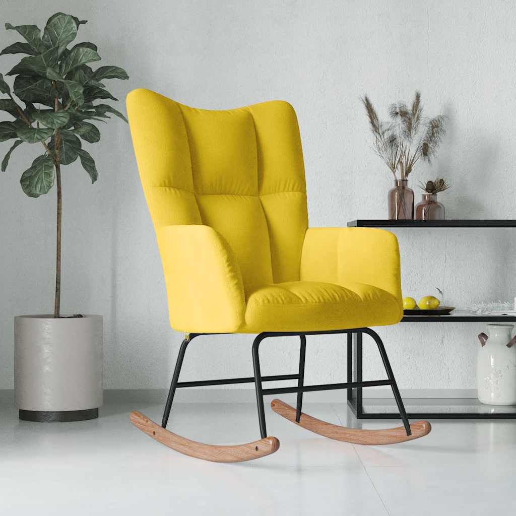 vidaXL Schommelstoel, mosterdgeel, bekleed met fluweel