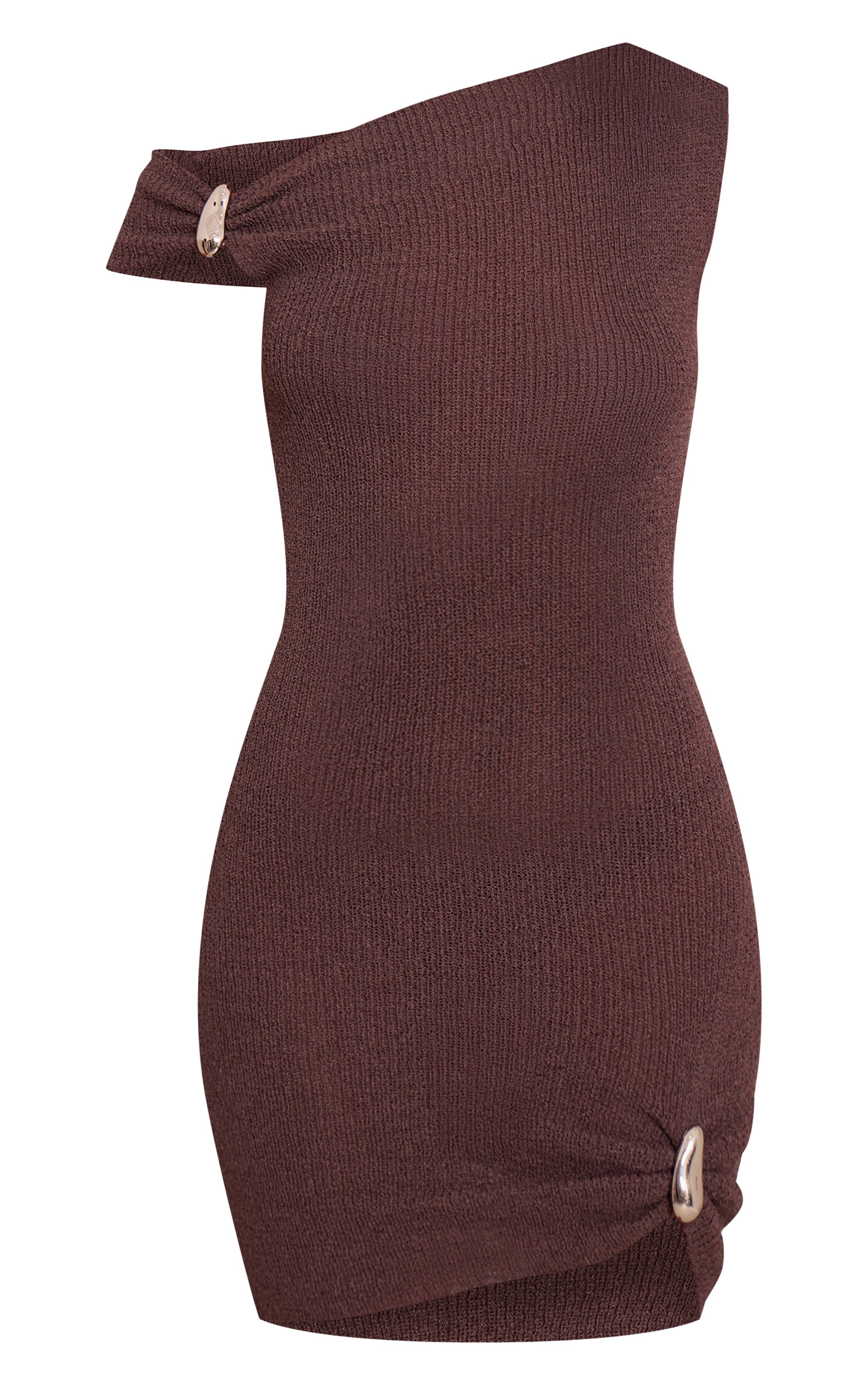 Chocolat Robe Mini Asymétrique Tall Avec Détail De Bordure