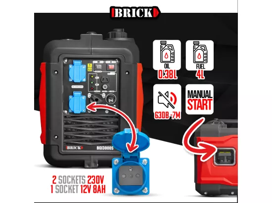 Groupe électrogène inverter silencieux max 2900W - 2 prises - Brick