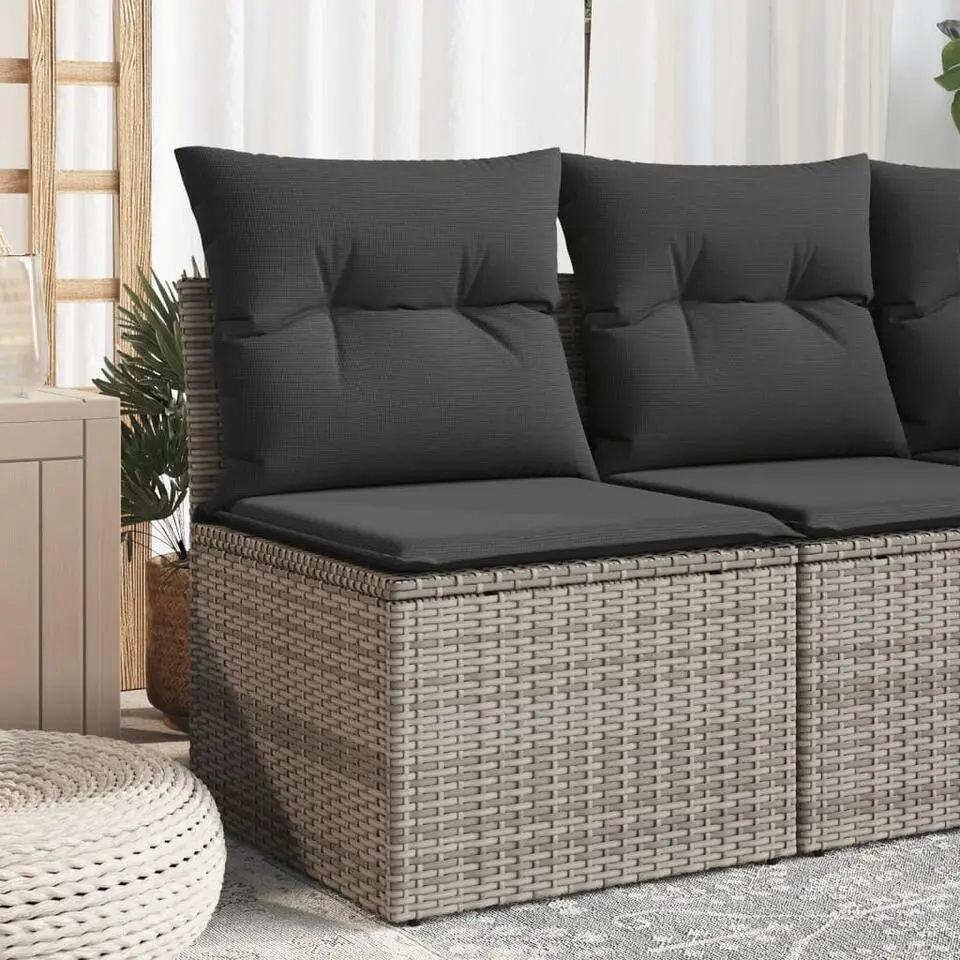 vidaXL - Tuinbank zonder armleuning - Grijs - Poly rattan - Met kussens