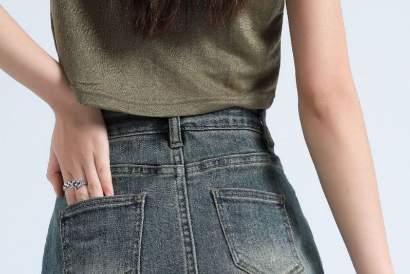 Bolgivy - Mini-kokerrok van gewassen denim met hoge taille