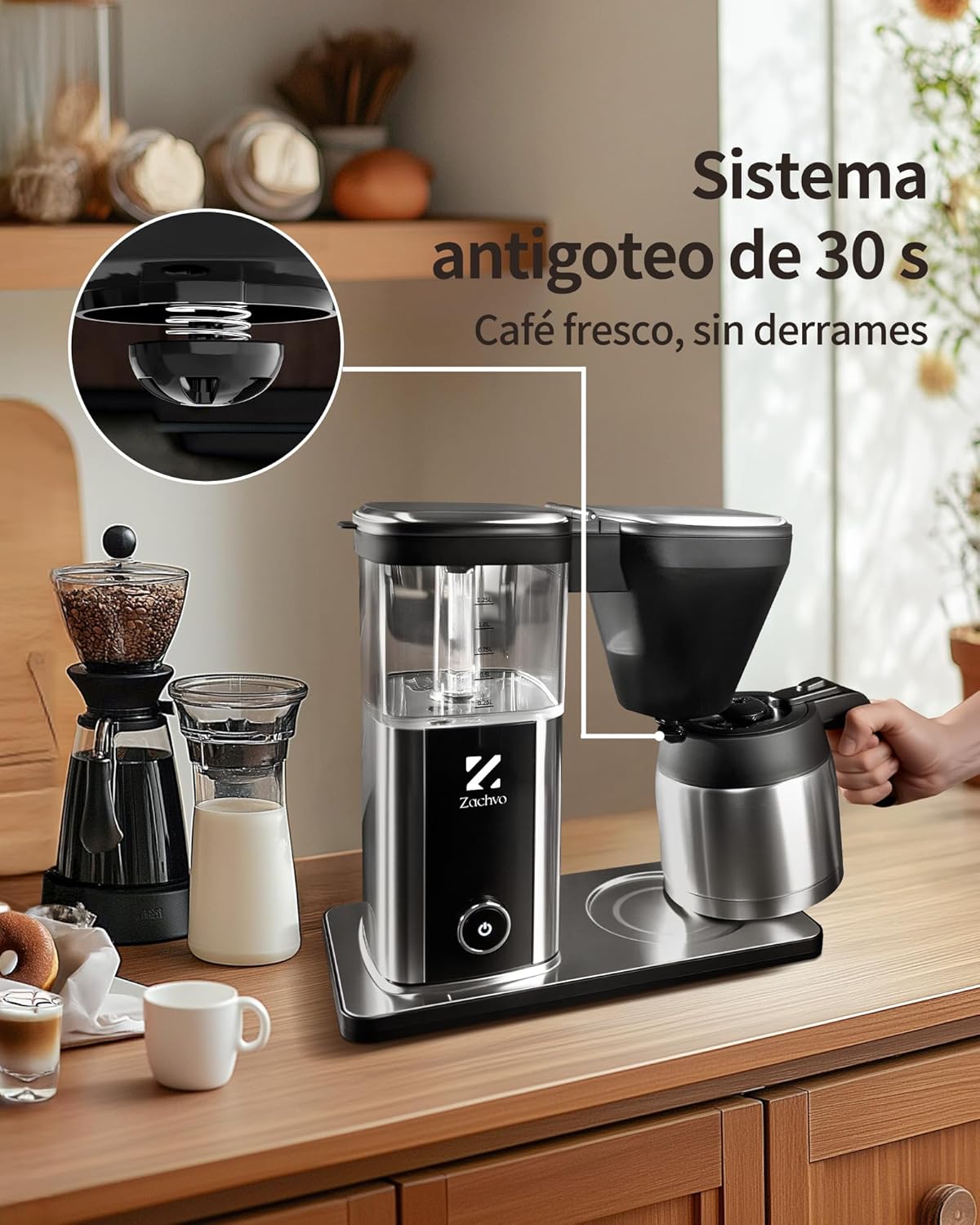 Filterkaffeemaschine mit 1,25L Thermoskanne, 4,5 Min. Schnellbrühung, 92°C PID-Temperaturkontrolle, 30s Tropfstopp, Wiederverwendbarer Filter, Automatische Reinigung, Edelstahl-Design
