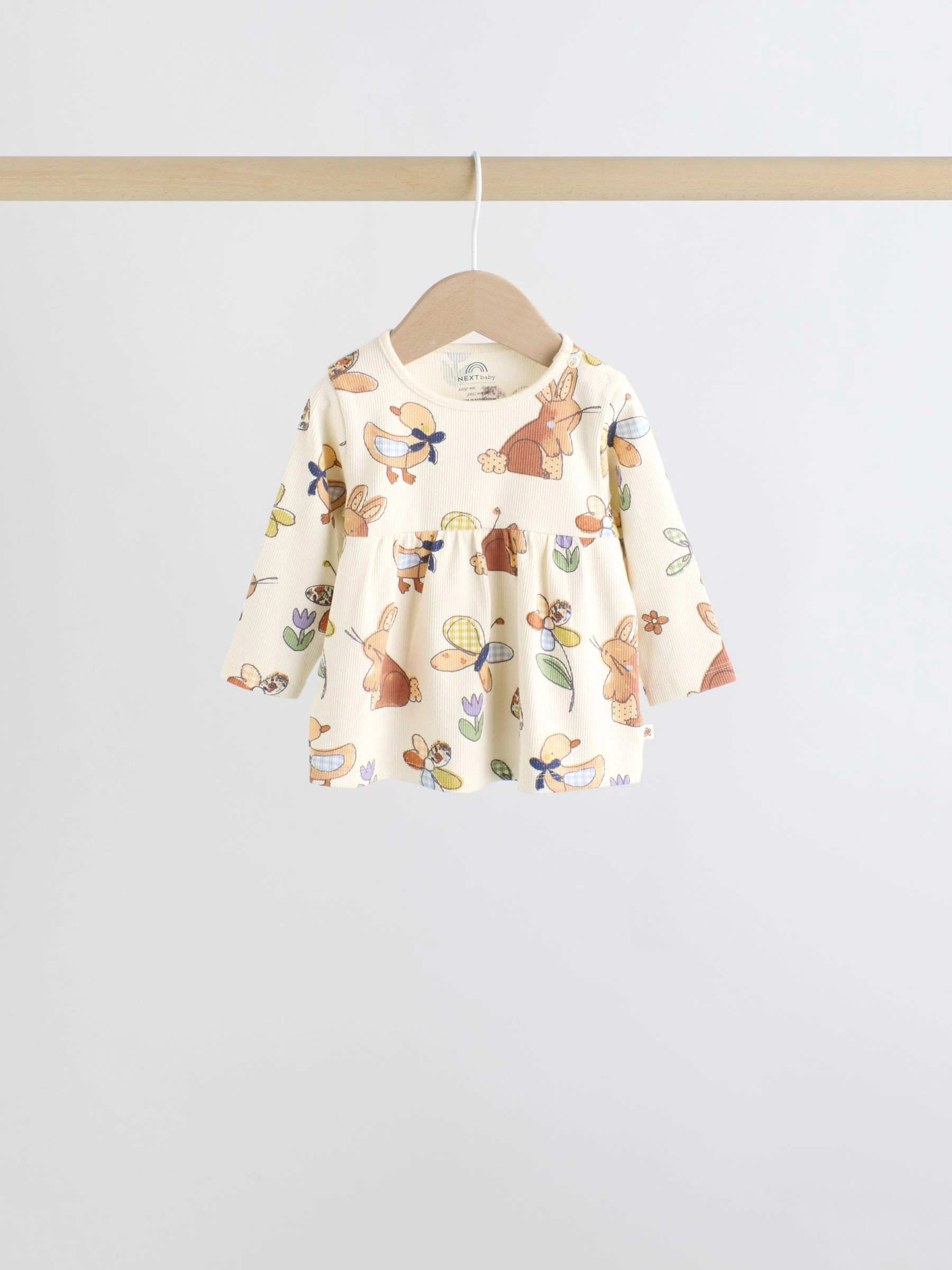 Ecru - 6 -delige set van top met lange mouwen en leggings (0mnd -3jr)