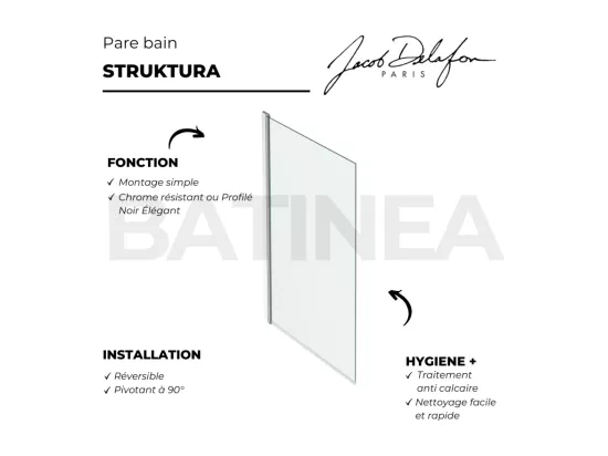 Pare-bain JACOB DELAFON Struktura 1 volet pivotant noir mat